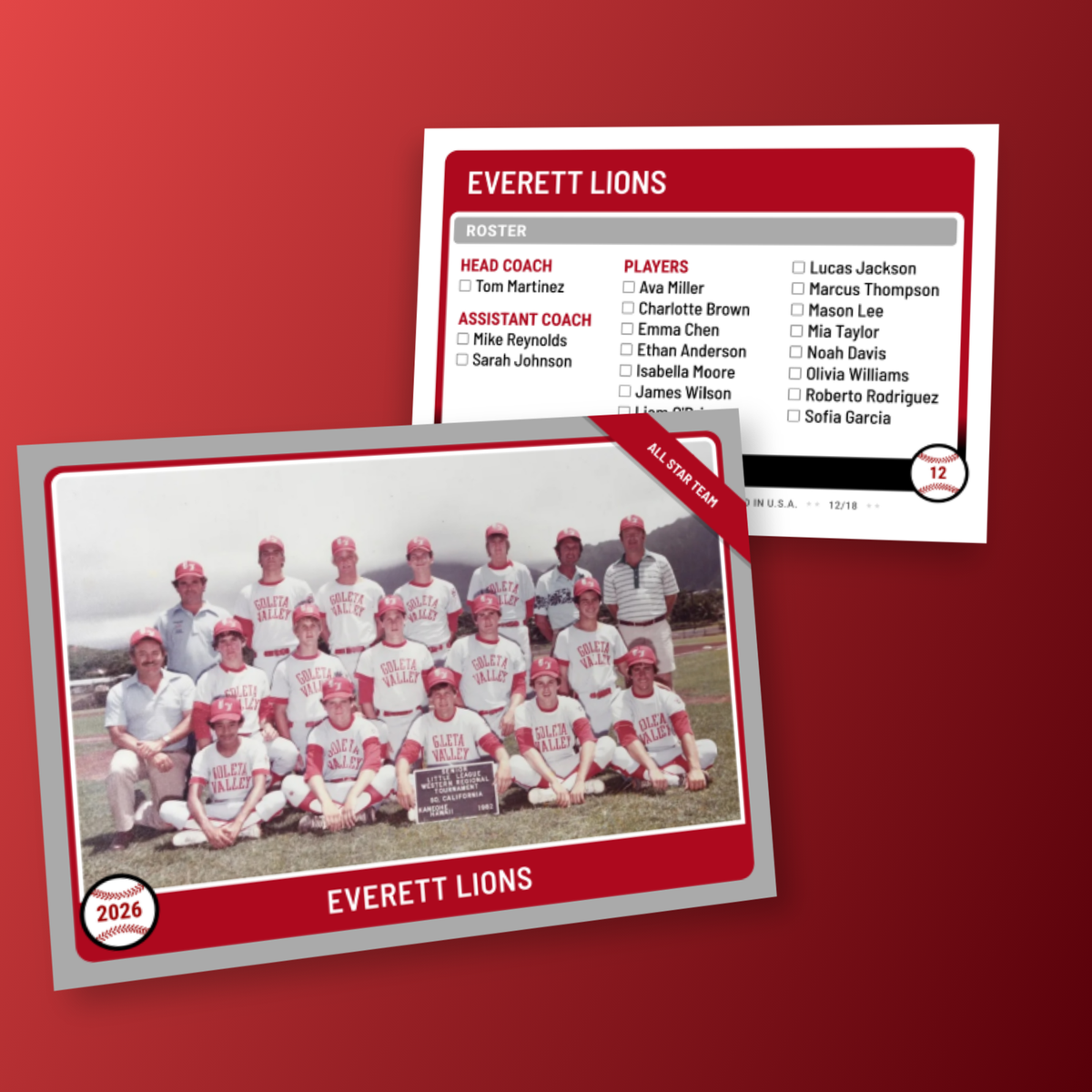 Team trading card with two player photos on the front