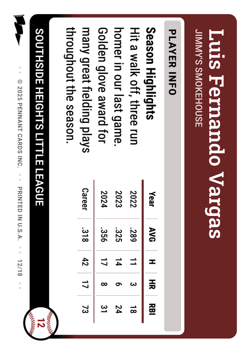 Classic 1 Baseball Card Back