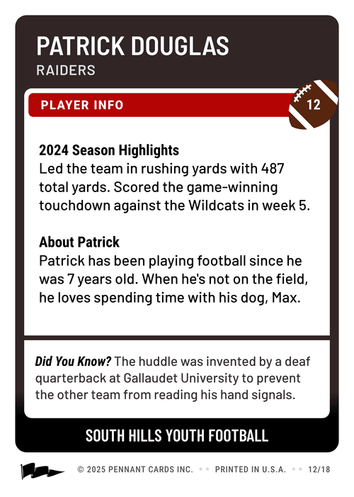 Classic Football Card Back