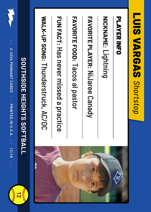 Back of a custom softball card with player questions
