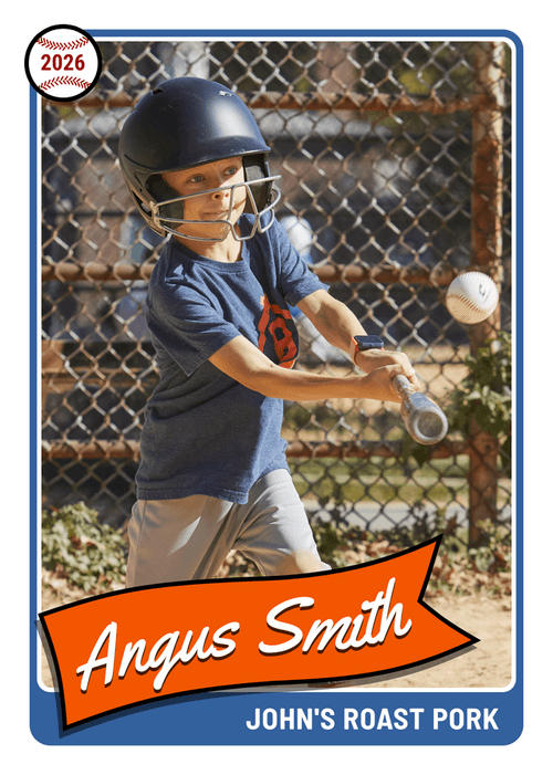 Custom baseball card for a kid in the Pennant design