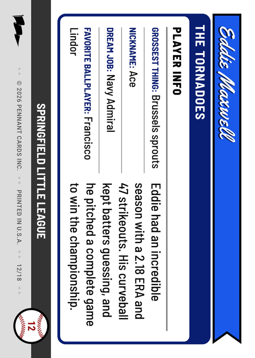 Back of a personalized baseball card with stats and favorites
