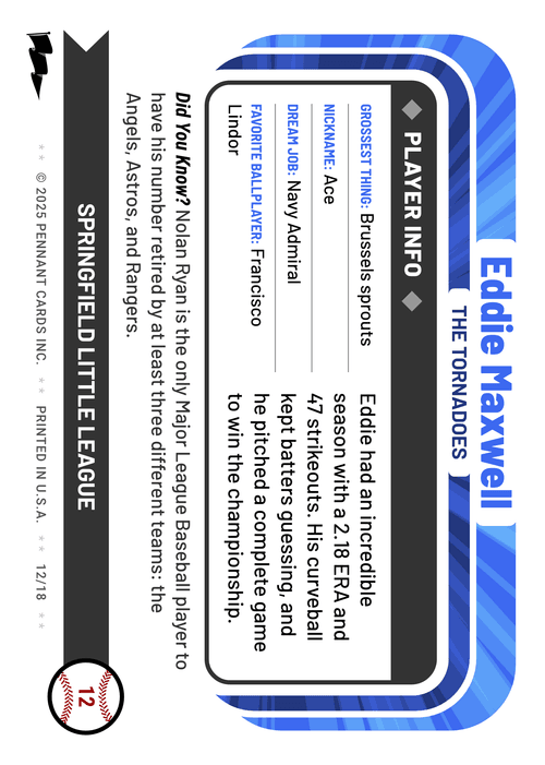 Ringer Baseball Card Back