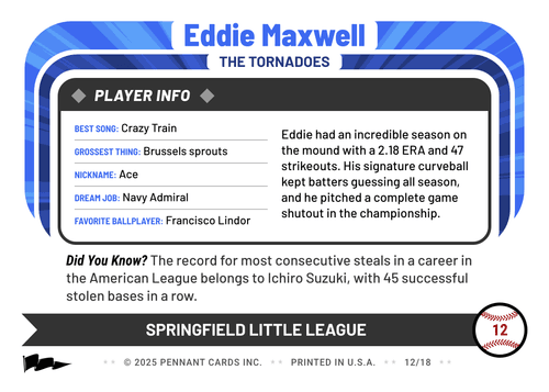 Ringer design - back of card showing baseball fact